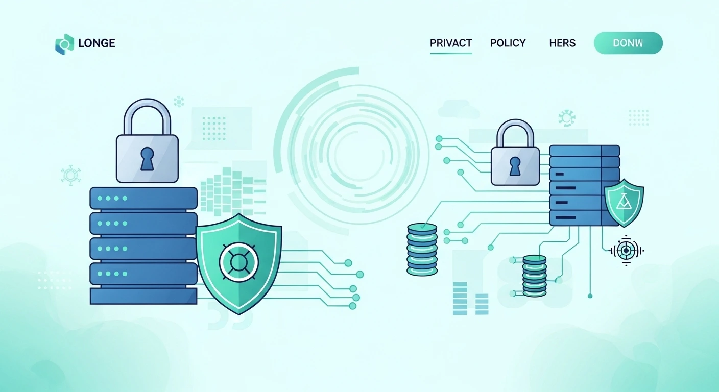 Illustratie van gegevensbescherming en privacy, met iconen van slot, veilige servers en digitale beveiliging, passend bij het privacybeleid van SetIPTV.