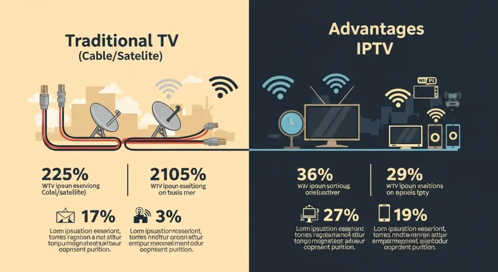 "Een persoon die IPTV TV streamt op een smart-tv in een minimalistische woonkamer, met een heldere, kleurrijke interface op het scherm."