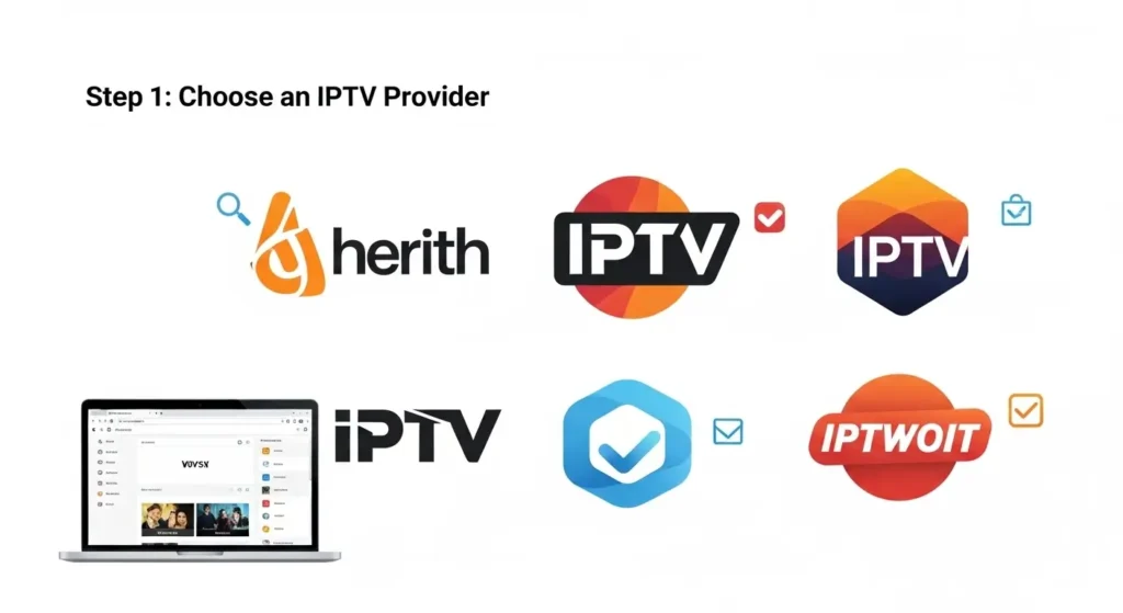 "Een moderne woonkamer met een UHD-smart-tv die een interactieve IPTV-interface toont, compleet met live-tv-kanalen en streamingopties."