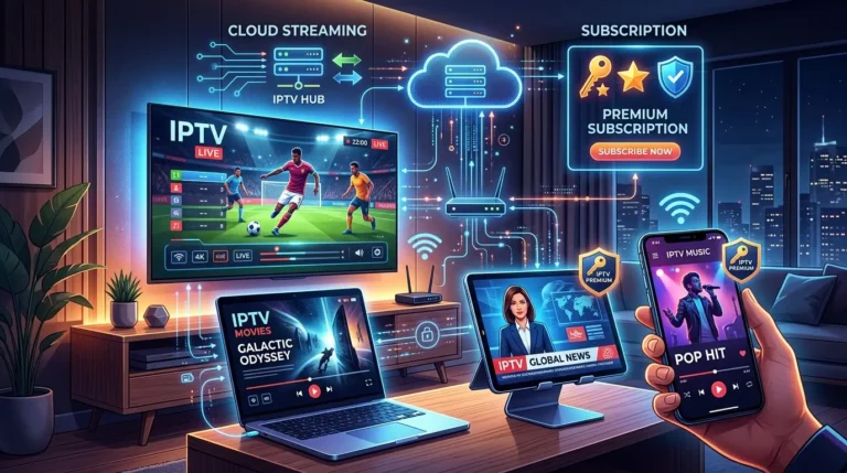 abonnement iptv interface op smart TV met live zenders en films