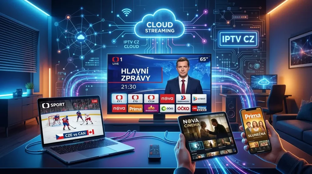 Gebruiker navigeert IPTV CZ menu met afstandsbediening
