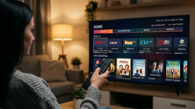 IPTV CZ interface op smart TV in Tsjechische woonkamer