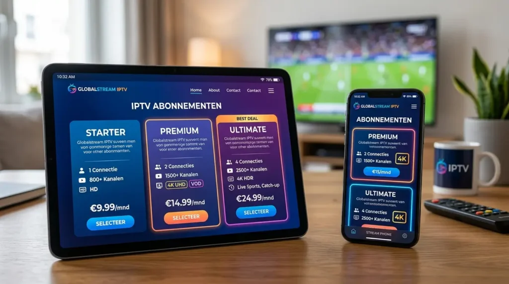 concept IPTV abonnementen met iconen van TV, films en sport