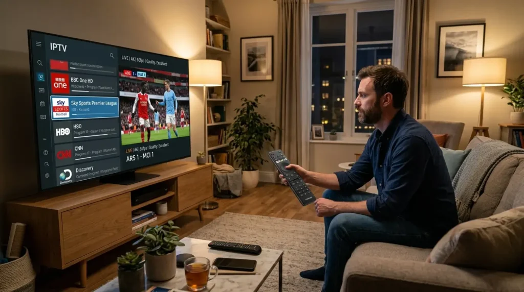 concept IPTV test met streaming iconen en signaalmetingen